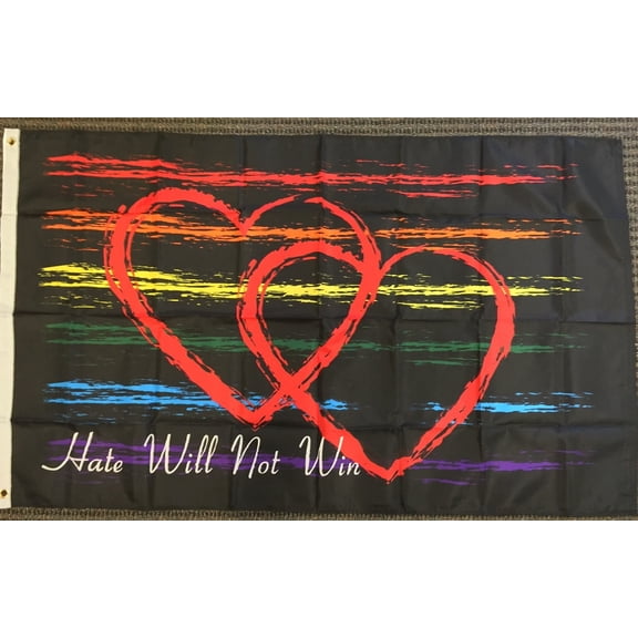3x5 Hate Will Not Win Flag Hearts Rainbow Pride LBGT Lesbian Gay Bisexual Banner