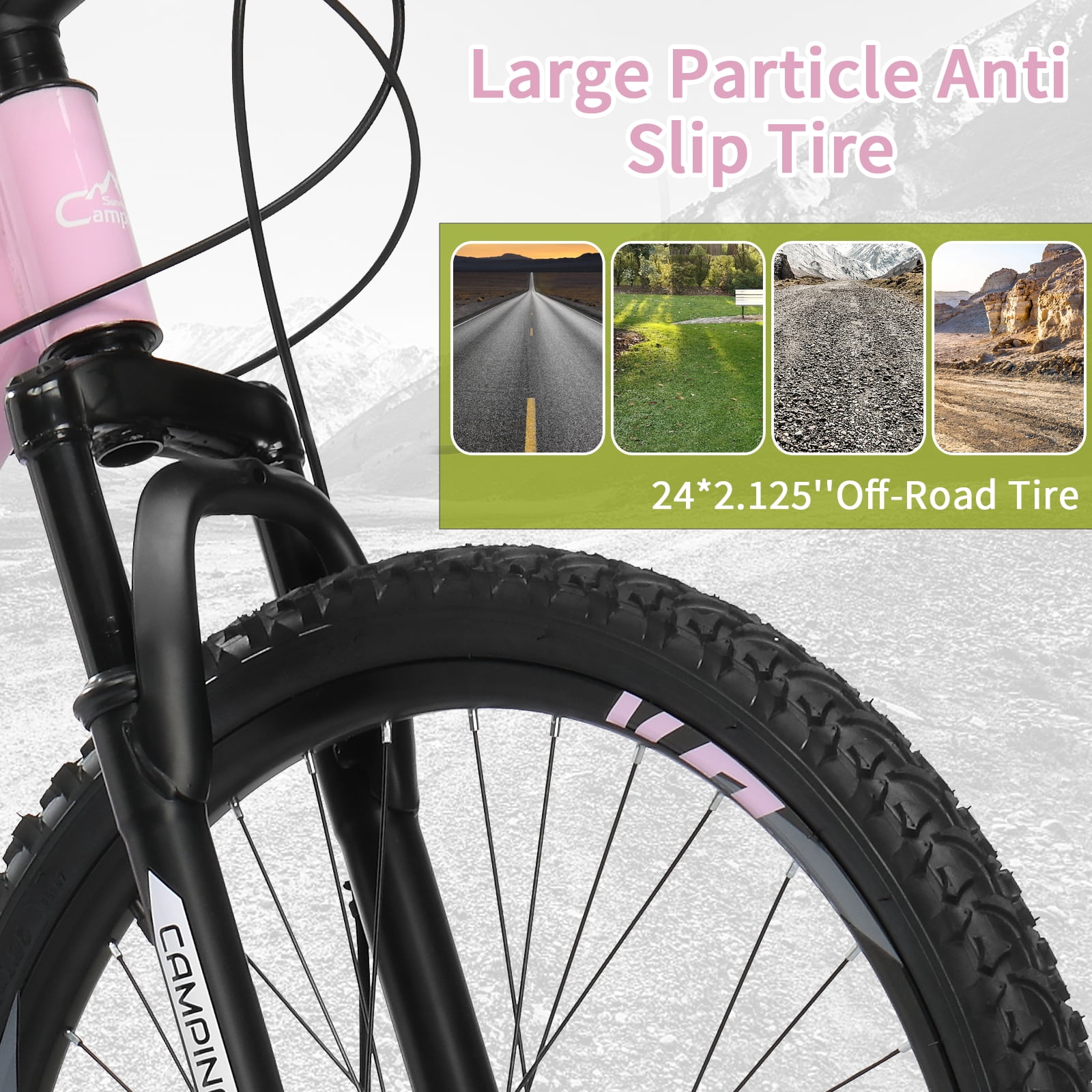 Ktaxon 24" Mountain Bike with Shimano 21 Speed, Disc Brakes, Pink Purple