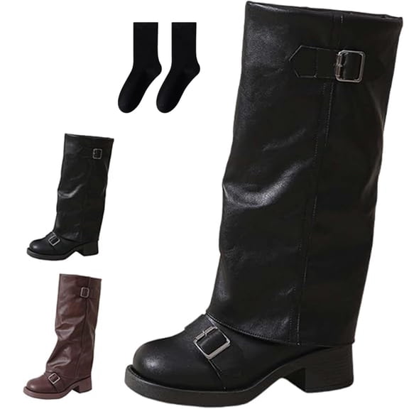 Slouchy Mid Calf Boots for Women,Fold over Boots,Slouchy Knee High Boots