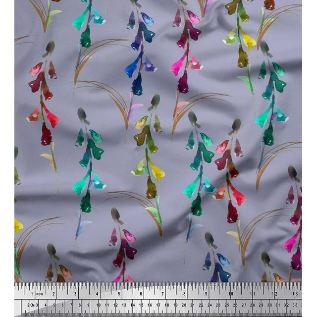 Soimoi Gray polyester Crepe Fabric Colorful Flower Watercolor Printed Fabric 1 Yard 42 Inch Wide
