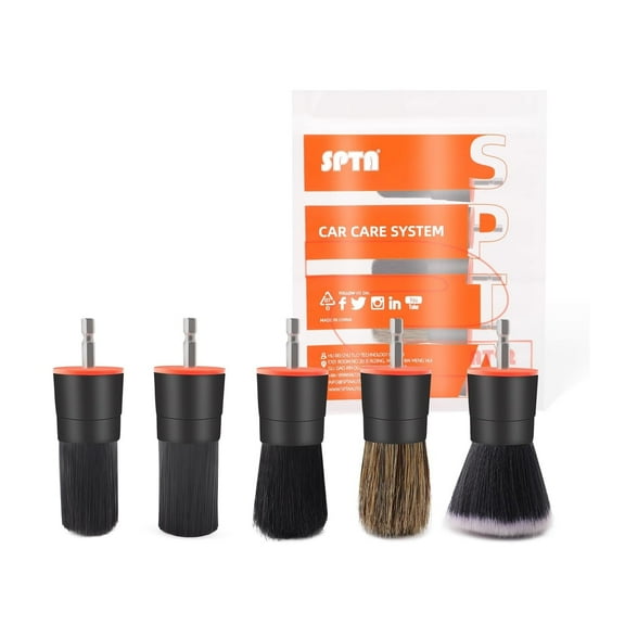 SPTA 5Pcs Car Detail Drill Brush Attachment Head Set for Cleaning Interior or Exterior, Used on Electric Drill, Electric Driver