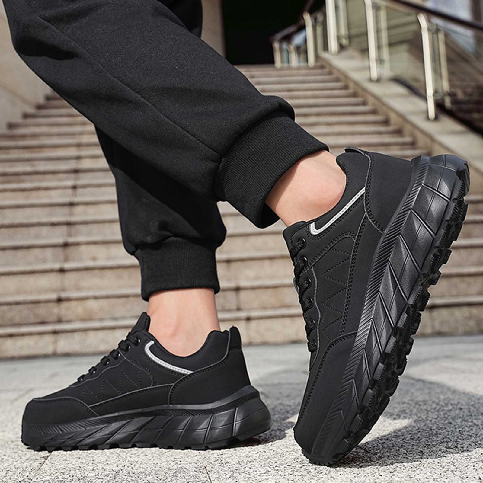 XIMIN Men's Lightweight Walking Shoes Non Slip Resistant Work Comfortable Supportive Running Hiking Outdoor Lawn Mowing Casual Sneakers Work Shoes (41, Black)