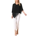 thumbnail image 2 of INSPIRE CHIC Women's Flowy Top V Neck Lightweight Chiffon Blouses Dressy Asymmetrical Shirt Double Layered Fall Top S Black, 2 of 6