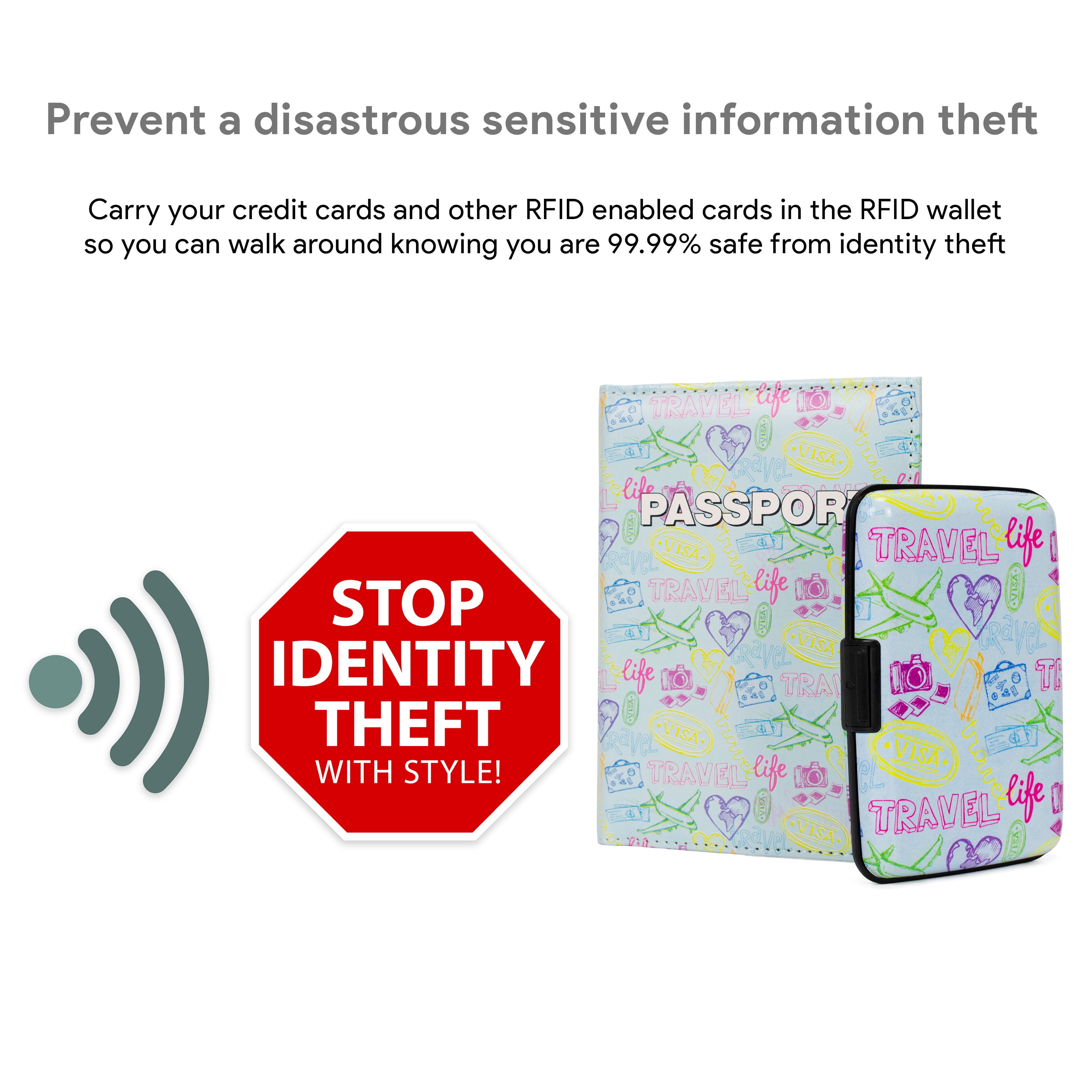 Miami CarryOn RFID Protected Wallet and Passport Cover Set (Doodle Travel)
