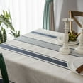 thumbnail image 4 of Nvzi Mantel sencillo rectangular de algodón y lino para mesa de centro, mantel de rayas, mantel para mesa de comedor, almohadilla de color tejido (azul, 213 x 150 cm), 4 of 4