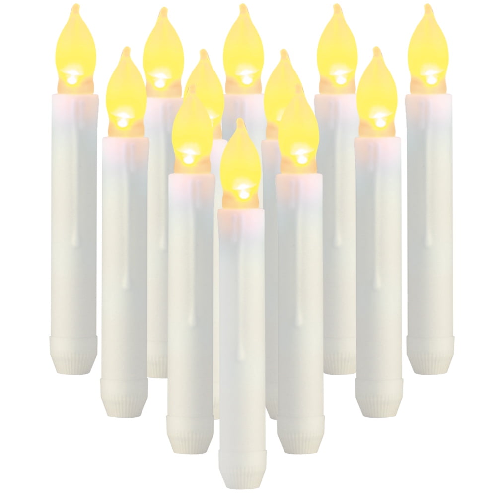 Amagic 12PCS 6.5" White Flameless LED Taper Candles, Battery Operated