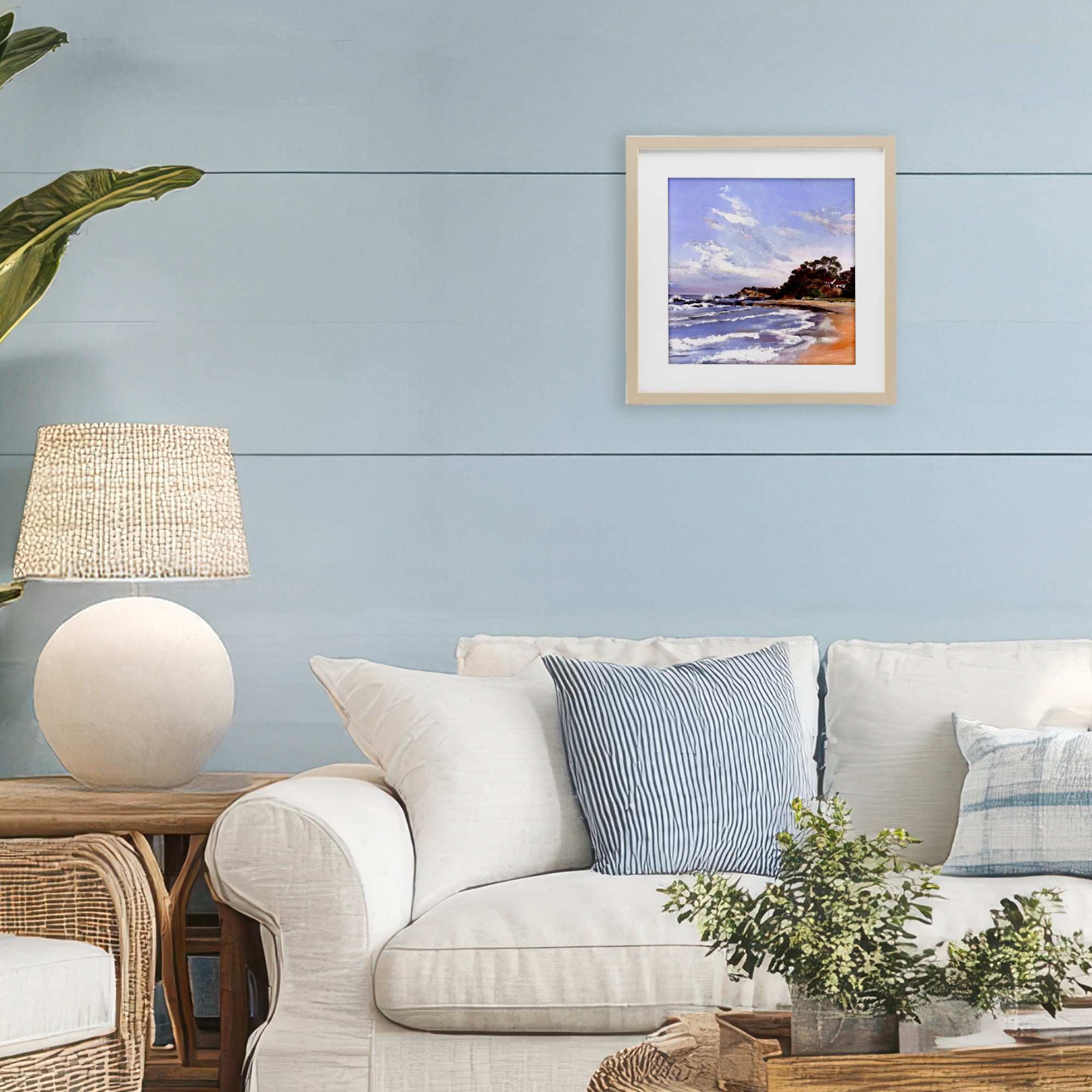 Malua Bay Seascape Birch Framed Print Under Glass, design by Patricia Reynolds