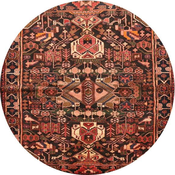Ahgly Company Machine Washable Indoor Round Traditional Saffron Red Area Rugs, 4' Round
