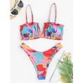 thumbnail image 2 of Traje de baño de bikini para mujer con cuello en V profundo y fruncido Hermosa impresión Traje de baño de dos piezas para uso de verano Rojo XL, 2 of 7