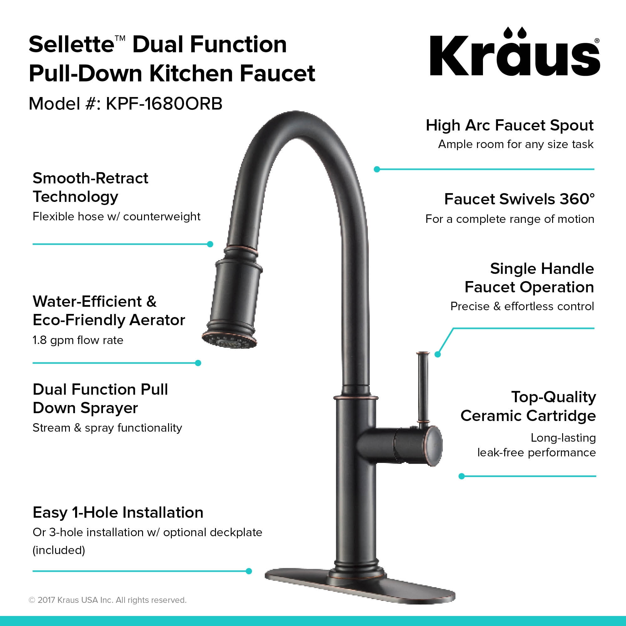 KRAUS Sellette Single Handle Pull Down Kitchen Faucet and Deck Plate in Oil Rubbed Bronze Finish