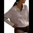 thumbnail image 3 of Suéter de Larga con Cremallera de un Cuarto para Mujer, Informal, Holgado, con Cuello en V y Punto Acanalado. Albaricoque L, 3 of 9
