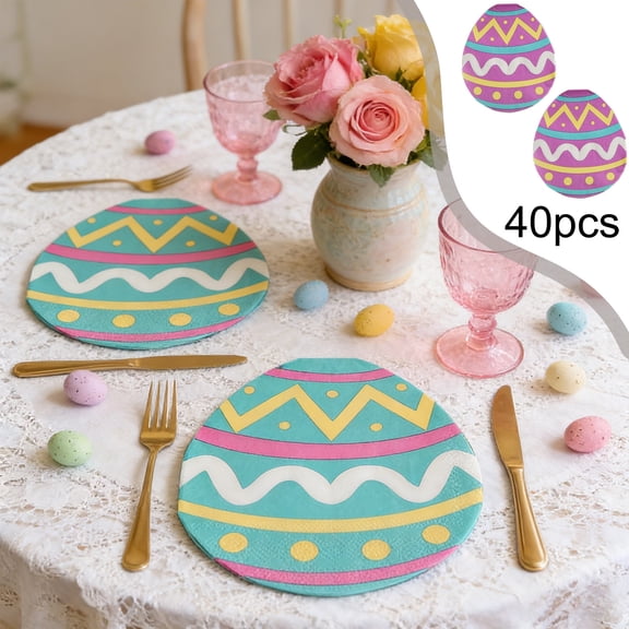 Easter Egg Shaped Disposable Napkins, 40pcs Colorful Party Paper Napkins, Decorative Tableware for Easter Brunch & Holiday Parties