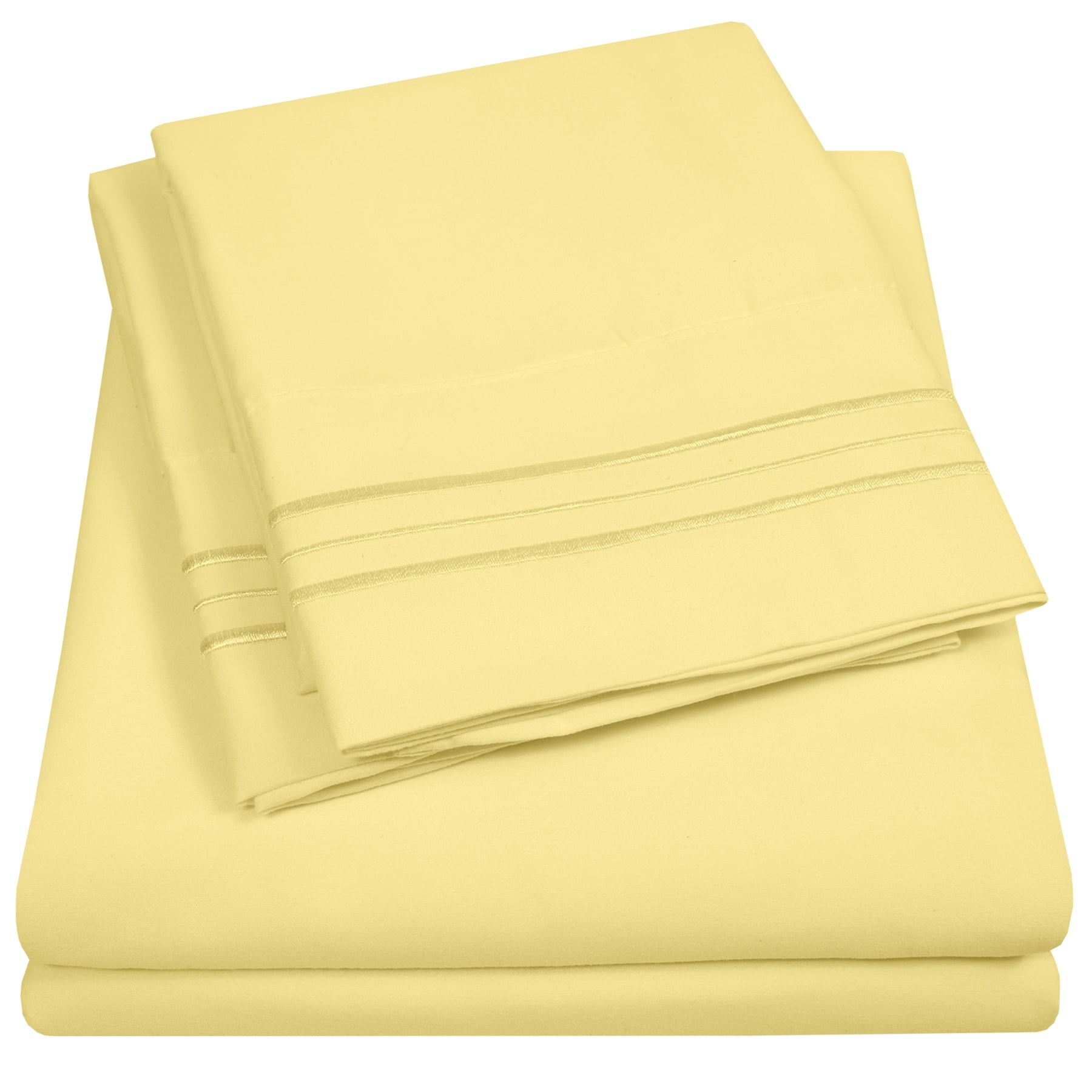 1800 Thread Count 4 Piece Deep Pocket Bedroom Bed Sheet Set Twin Pale Yellow