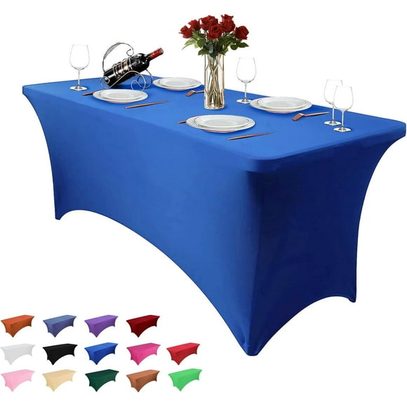 4FT Table Cloth for Rectangular Tablecloth Royal Blue Stretch Fitted Table Cover Spandex Tablecloths Table Protector for Event, Cocktail, Wedding, Banquet or Parties Royal-blue
