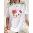 thumbnail image 1 of Women's Casual Crew Neck T-Shirt with Pink Bicycle & Butterflies Print, Fashionable Knit Polyester Spandex Blend Top for All Seasons, 1 of 5