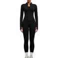 thumbnail image 4 of ZJXFGS Womens Workout Sets 2 Piece Seamless Yoga Outfits Long Sleeve Zipper Jacket High Waist Leggings Butt Lifting Gym Set Black M, 4 of 7