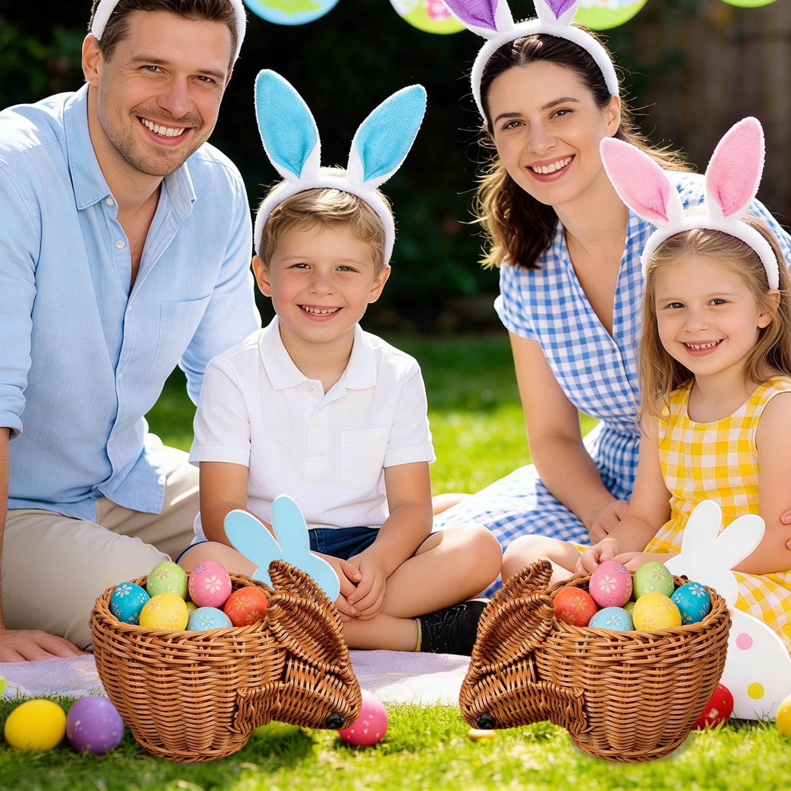 Lunxisen 1 Pcs Easter Bunny Woven Storage Basket Multifunctional Organizer for Home Decor and Snack Storage