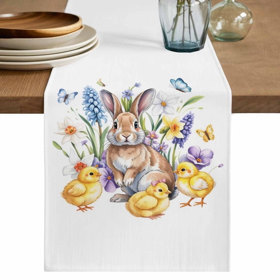Table Runner 120 Inches Long for Kitchen Dining, Bunny Easter Dresser Scarf Farmhouse, Dining Table Decorations for Wedding/Parties, Spring Floral Elegant Pastoral Butterfly 13 x 120 In