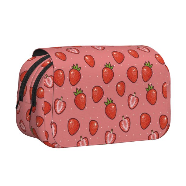 Disketp Red Strawberry Estuche de Lápices de Doble Capa con Tapa Abatible y Cremallera, Organizador Escolar para Adolescentes y Adultos