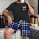 thumbnail image 2 of Mangas de Mano para Hombres Plaid Casual Home Sleepwear Manga Corta Cuello Redondo Top Y Pantalones Cortos Set, Algodón Poliéster Sala de Desgaste, 2 of 6