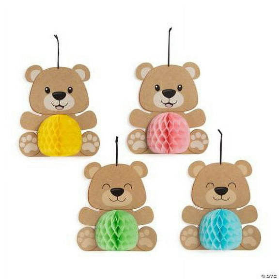 Teddy Bear Hanging Honeycomb Decorations, Baby, Party Decor, 4 Pieces