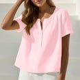 thumbnail image 2 of Qiopertar Women's Short Sleeve Button Down Blouse V-Neck Ruffled Casual Cropped Top Spring Summer Vacation Boho Relaxed Shirt, Pink XL, 2 of 7