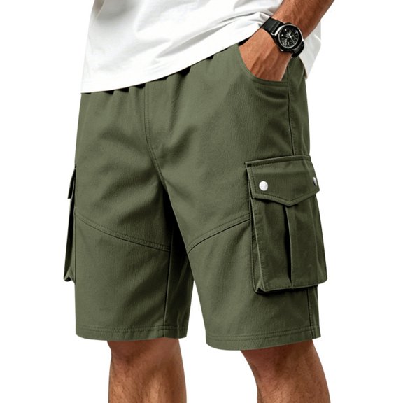 TOMVIGX Mens Cargo Shorts Loose Fit Outdoor Athletic Casual Drawstring 5 Inch Inseam Plus Size Shorts Summer Beach Hiking Fishing Work Shorts with Pockets Army Green L