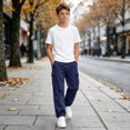 thumbnail image 4 of WDWYY Boys Pull On Cargo Pants Elastic Waist Straight Leg Relaxed Fit Durable Casual Pants with Multi Pockets Blue 5-6Y, 4 of 6