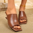 thumbnail image 2 of Rokment Metallic Geometric Wedge High Heels Square Toe Mules for Women Ladies 2026 Fashion Casual Leather Dress Slip on Backless Slides Sandals Summer Brown Size 9, 2 of 6