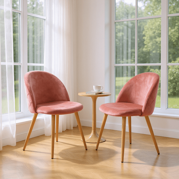 Homy Casa Velvet Upholstered Accent Chairs Set of 2, Comfy Padded Seat, for Dining & Vanity, Pink