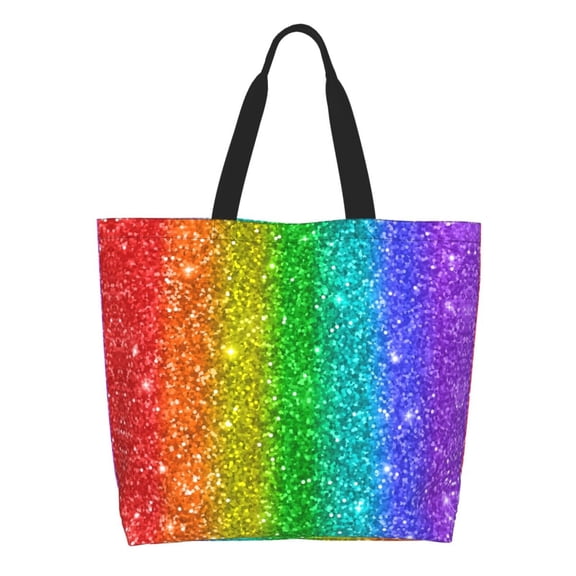 Easygdp Glitter Rainbow Tote Bags for Women,Women Travel Shoulder Bags Handbags，Big Capacity Shopping Work Bag
