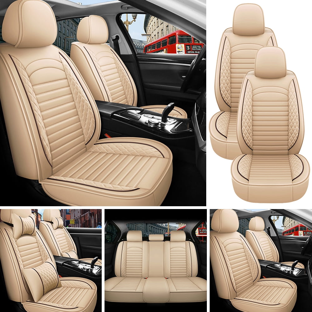 Aotiyer Full Set Car Seat Covers, Crown PU Leather Car Seat Cover Full Surround, Durable Comfortable Automotive Vehicle Cushion Cover Fit for Most 5 Seats Cars/SUV/Truck/Vans