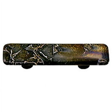Hot Knobs HK4002-PB Metallic Fractures Black Rectangle Glass Cabinet Pull - Black Post