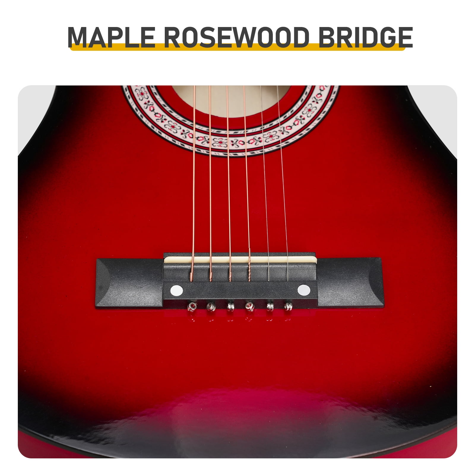 Turn red 30-inch Round Acoustic Guitar with Picks, Strings, Capo, Case, Tuner, and Strap