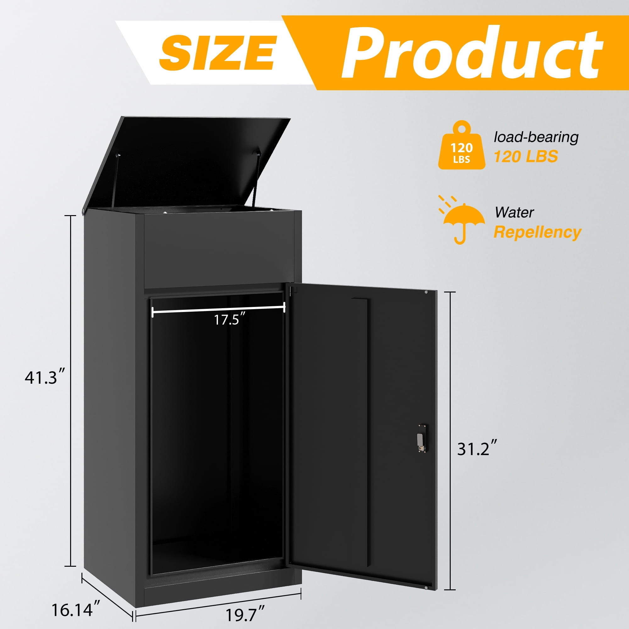 STANI Metal Package Delivery Boxes with Coded Lock, Anti-theft Baffle, Express Mail Package Drop Box for Porch, Curbside, Outdoor, Black, 41.3"H x 19.7"W x 16.1"D
