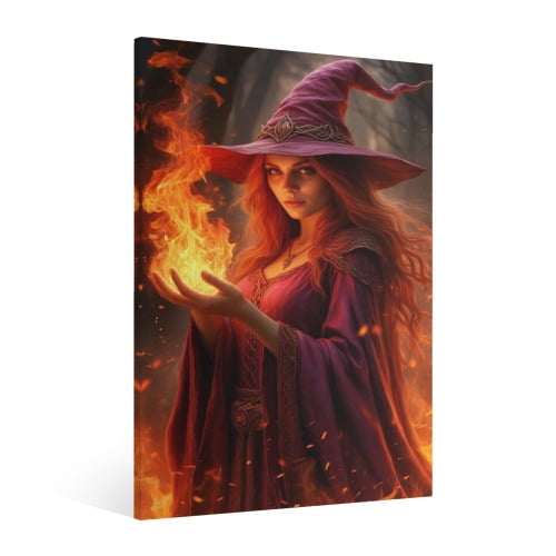 Vintage Halloween Witch Canvas Wall Art Painting, Retro Horror Creepy Dark Poster, Halloween Gothic Artwork Picture Print Decor, Spooky Ghost Wall Decor for Bar Living Room Bedroom Party Framed