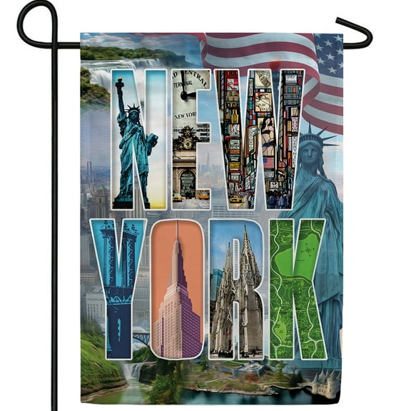America Forever New York State Garden Flag- 12.5 x 18 inches- New York Skyline, Statue of Liberty and the United States flag USA Regional Yard Outdoor Decorative Double Sided Flag