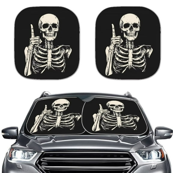 Uorisanigo Automative Car Sunshade Funny Skull Print Heat-Resistant Front Window Visor Shade Pack of 2 Novelty Reflective Polyester Blocks Heat and Sun Universal Fit Cars Auto Accessories