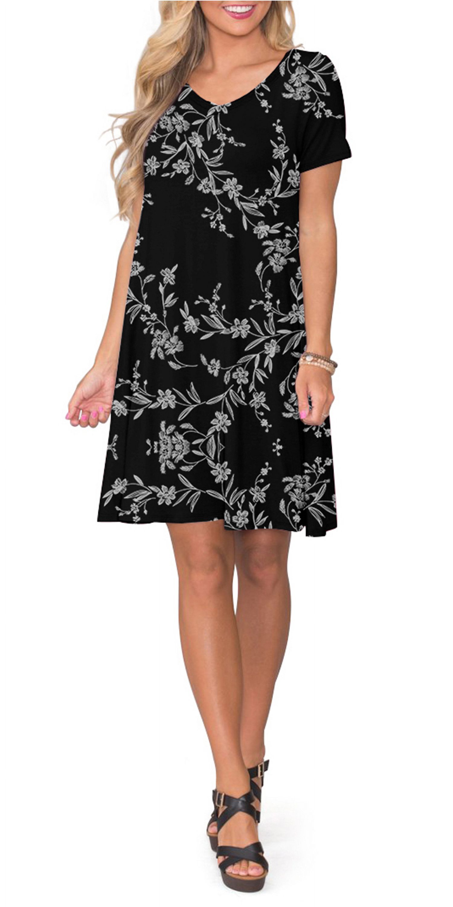 ANYJOIN Women's Summer Swing Dress with Pockets, Black photo 5