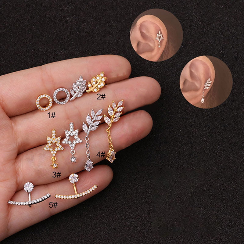 16g Crystal Stars Ear Climber Cartilage Helix Stud Ring Bar Piercing Earring NEW 