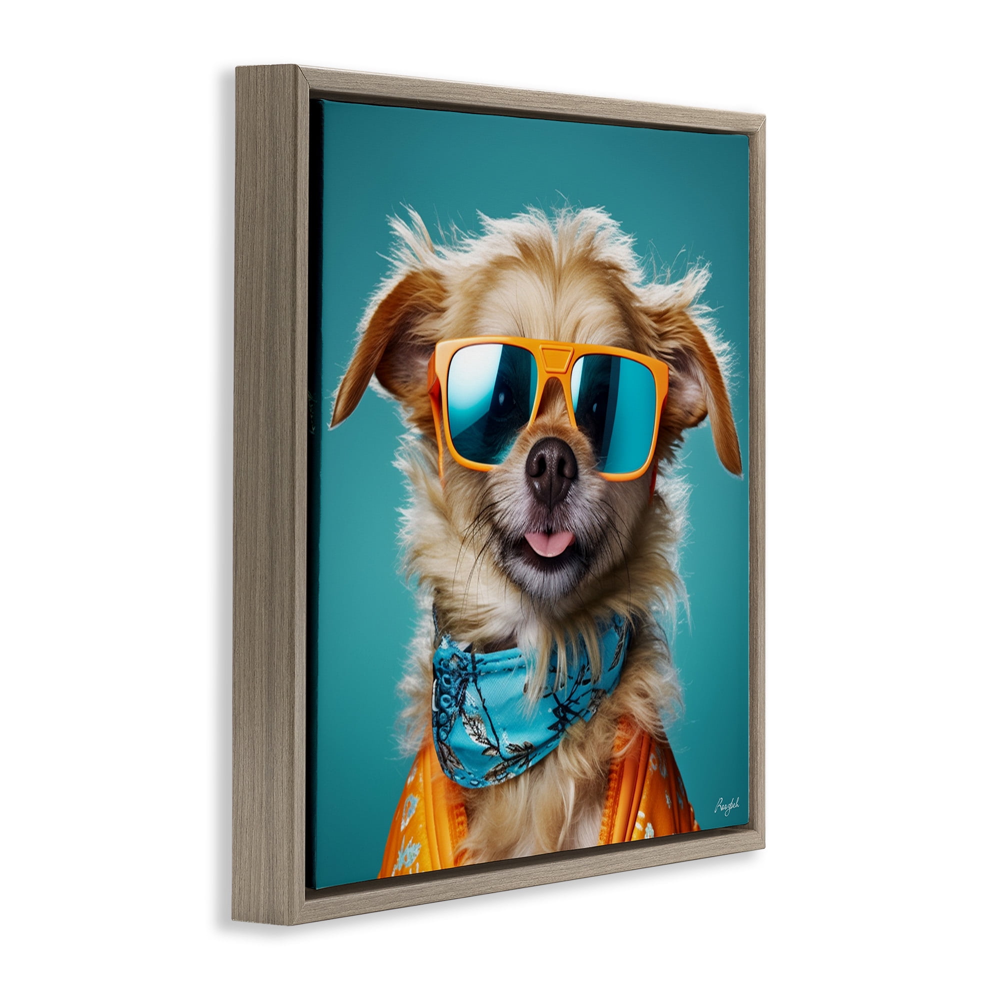 Stupell Industries Hipster Dog Portrait Animals & Insects Painting Brown Floater Framed Canvas Art Print Wall Art, 25 x 25