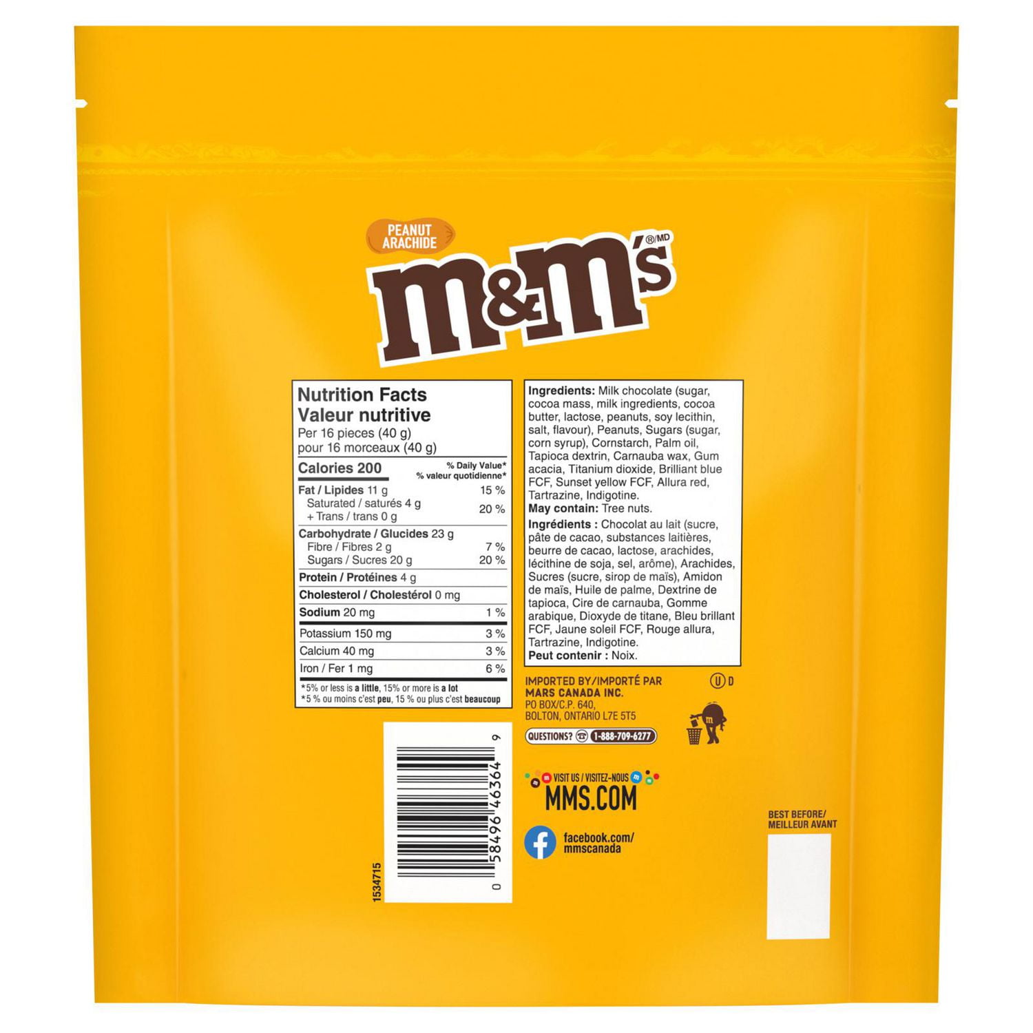 M&M'S, Peanut Milk Chocolate Candies, Pantry Size Share Bag, 800g, 1 pouch, 800g