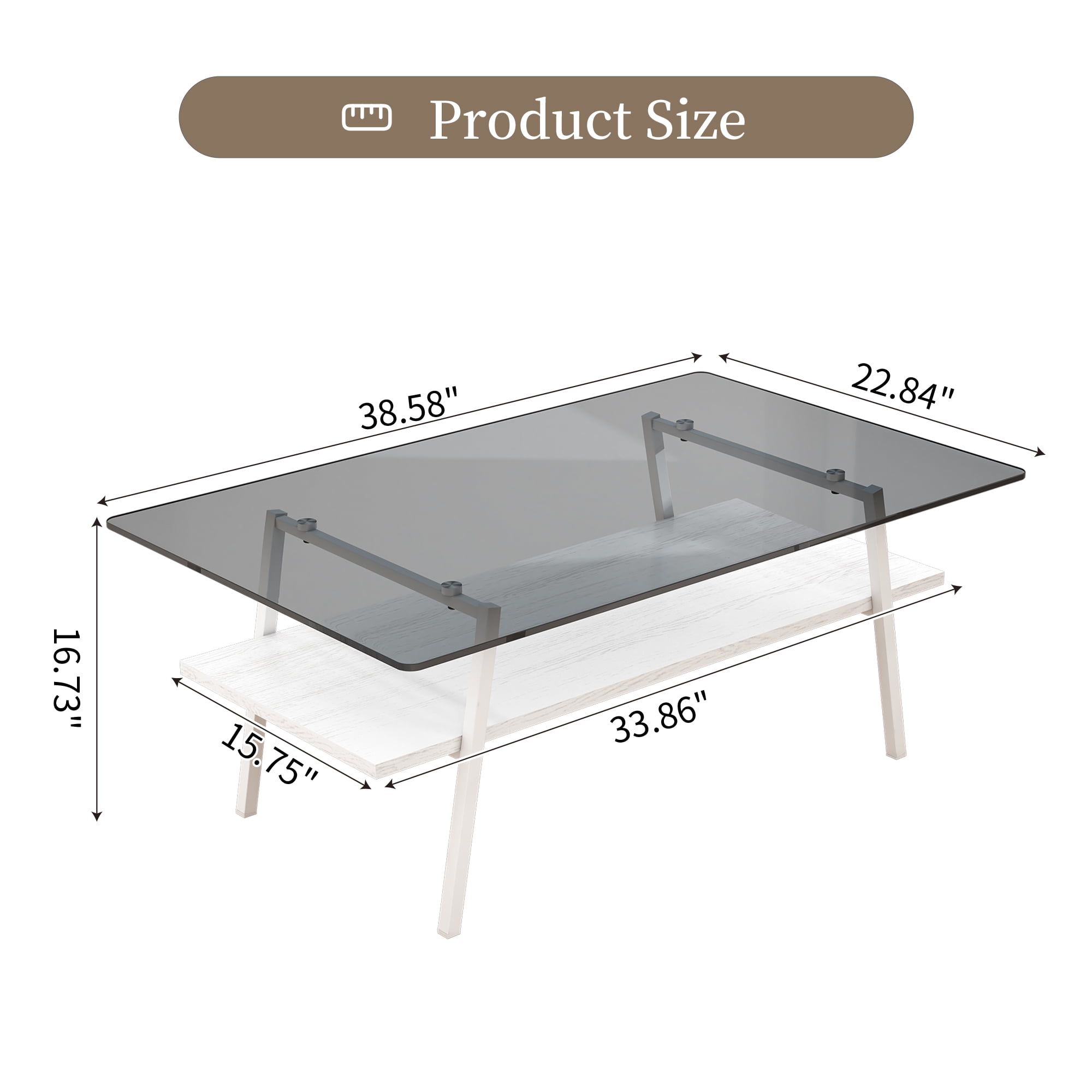 Holaki Glass Coffee Table, Rectangle Tempered Glass Table, 2-Tier Center Table  with Clear Tempered Glass Top Metal Leg, Mordern Home Office Furniture
