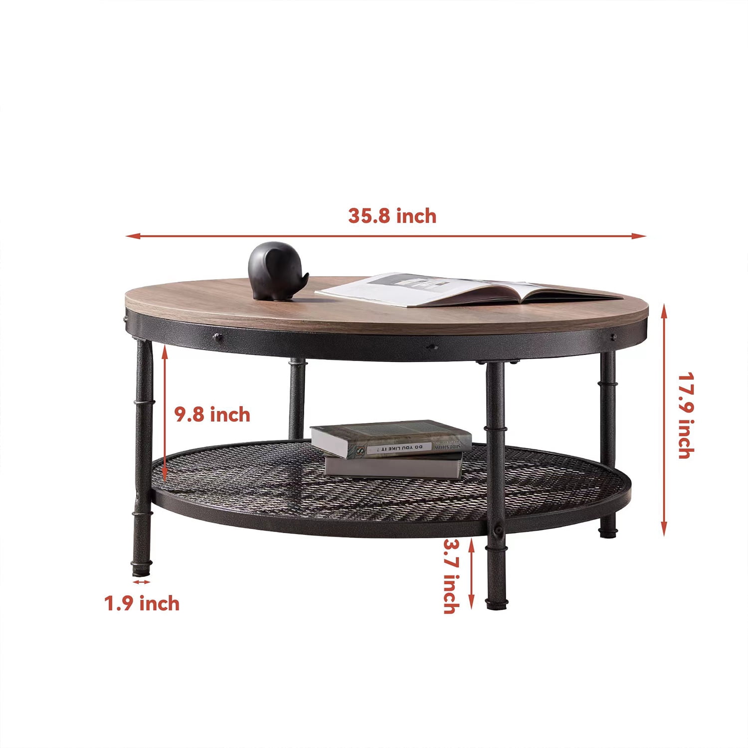 Kadyn 2-Tier Round Coffee Table, Particle Board Coffee Table with 3D Texture Metal Frame and Mesh, Modern Round Coffee Table for Living Room, Walnut Kadyn 2-Tier Round Coffee Table, Particle Board Coffee Table with 3D Texture Metal Frame and Mesh, Modern Round Coffee Table for Living Room, Walnut