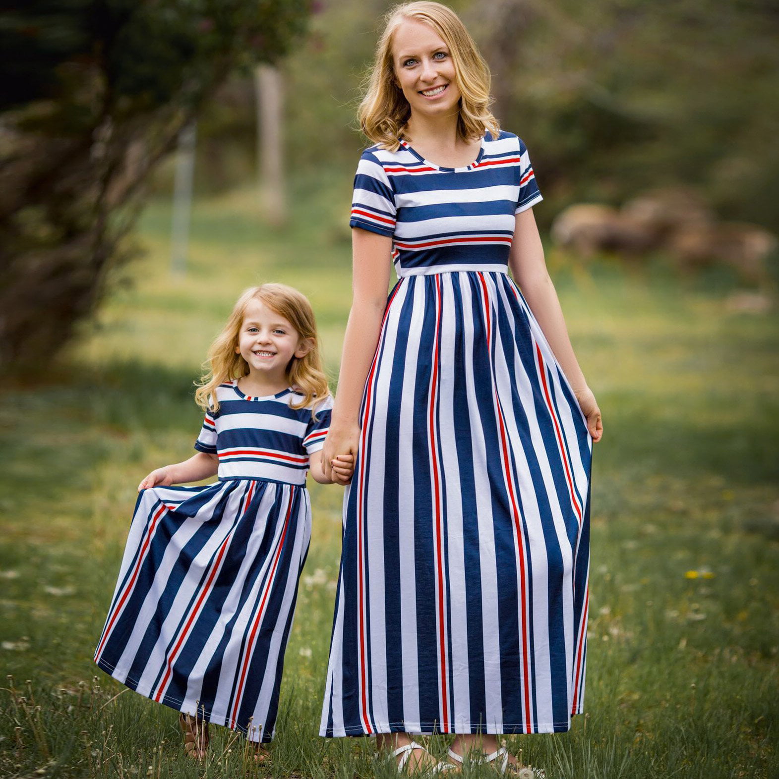 Mother & Daughter Blue Stripe Dress Matching Dresses Girls Ladies 