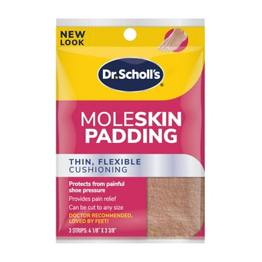 Dr. Scholl's MOLESKIN PADDING STRIPS (3 Ct) Thin, Flexible Cushioning & Pain Relief - Cut To Any Size - Doctor Recommended - Strip Size 4 1/8 Inches X 3 3/8 Inches