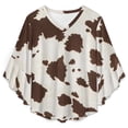 thumbnail image 4 of Brown Cowhide Leather Women's V-Neck Blouse With 3/4 Ruffled Bell Sleeves Casual Top Ladies Blouses, 4 of 7