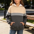 thumbnail image 4 of Girls Color Block Hooded Sweatshirt, Long Sleeve Pullover Hoodie with Front Kangaroo Pocket, Kids Loose Casual Striped Patchwork Tops for Spring Fall Khaki 11-12 Years, 4 of 6