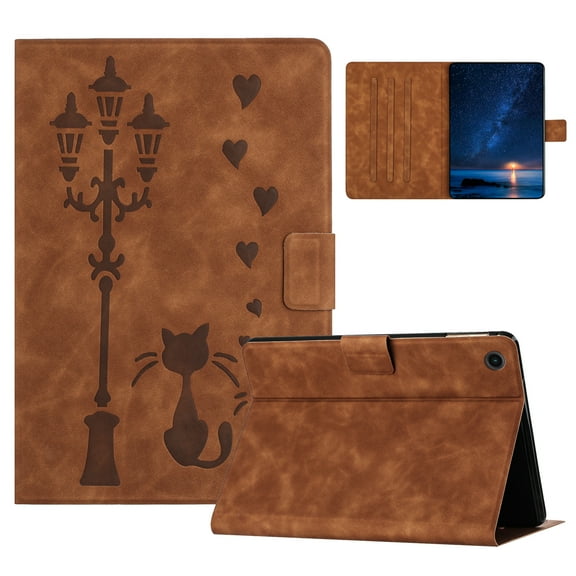 for Lenovo Tab M10 Plus 3rd Gen 10.6" 2022 Case PU Leather Folio Tablet Cover, Smart Auto Wake/Sleep Flip Stand Case Embossed Pattern Magnetic Clasp Shockproof Protective Case, Brown