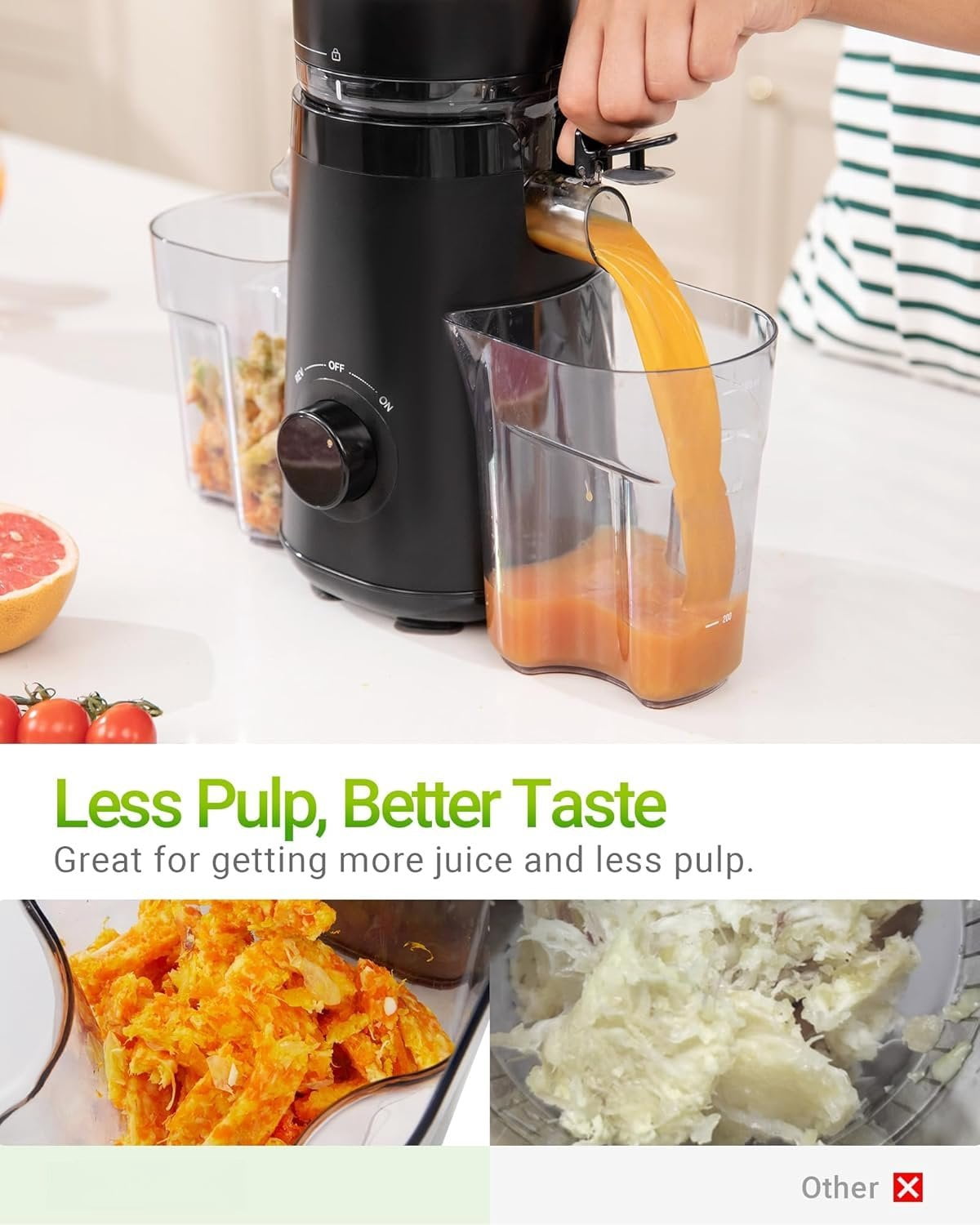 Juicer Machines, Cold Press Juicer with 5.3"  Feed Chute Fit Whole Fruits & Vegetables Easy to Clean, High Juice Yield,  (Black)